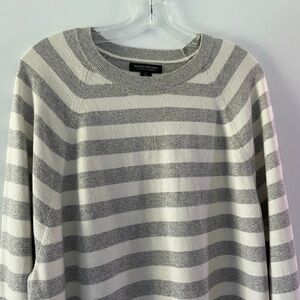Banana Republic Mens XL Tall Ivory Gray Stripes Cotton Cashmere Pullover Sweater